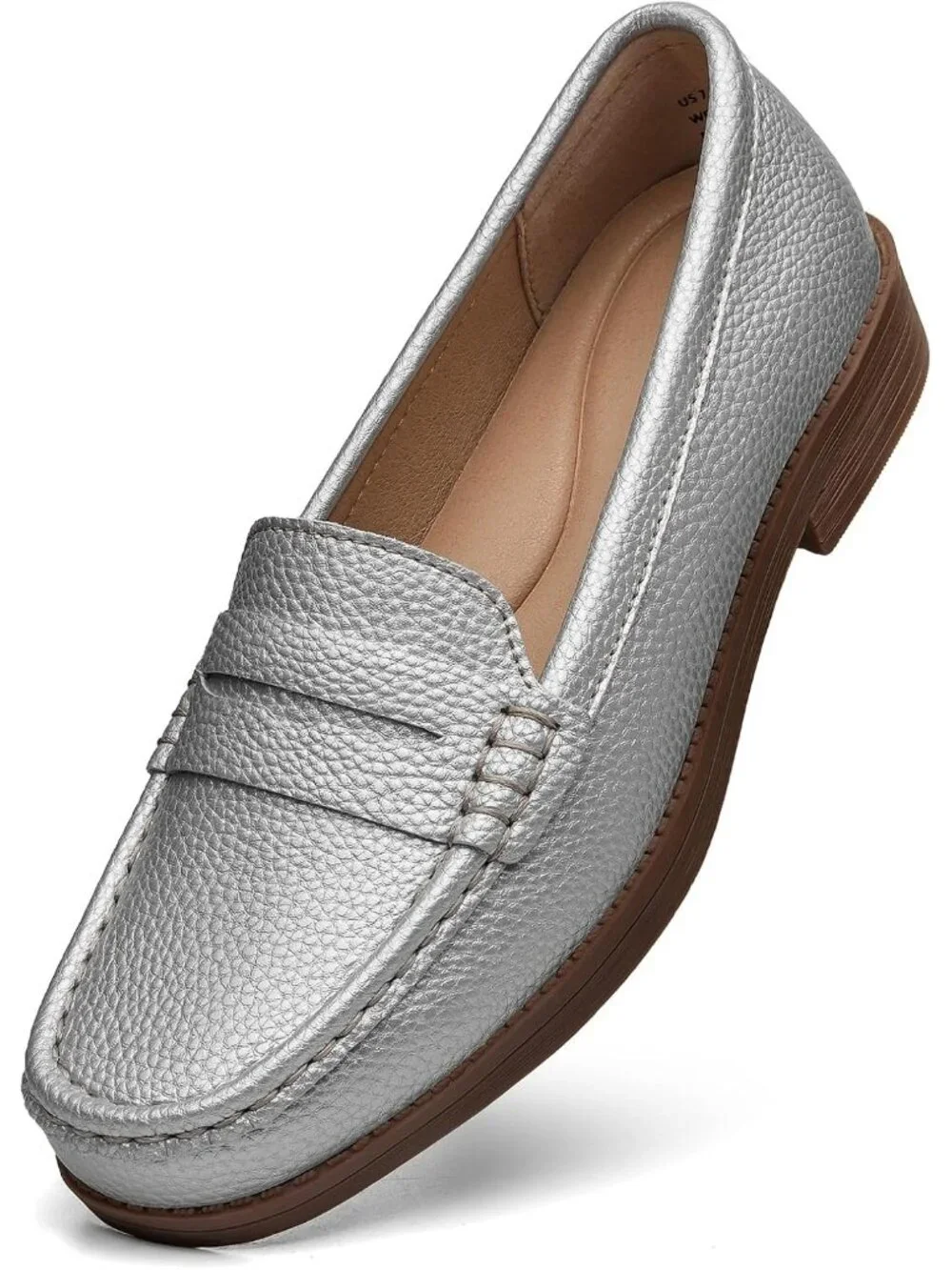 Women Silver Patent Leather Comfortable Penny Loafers Slip On Casual Shoes